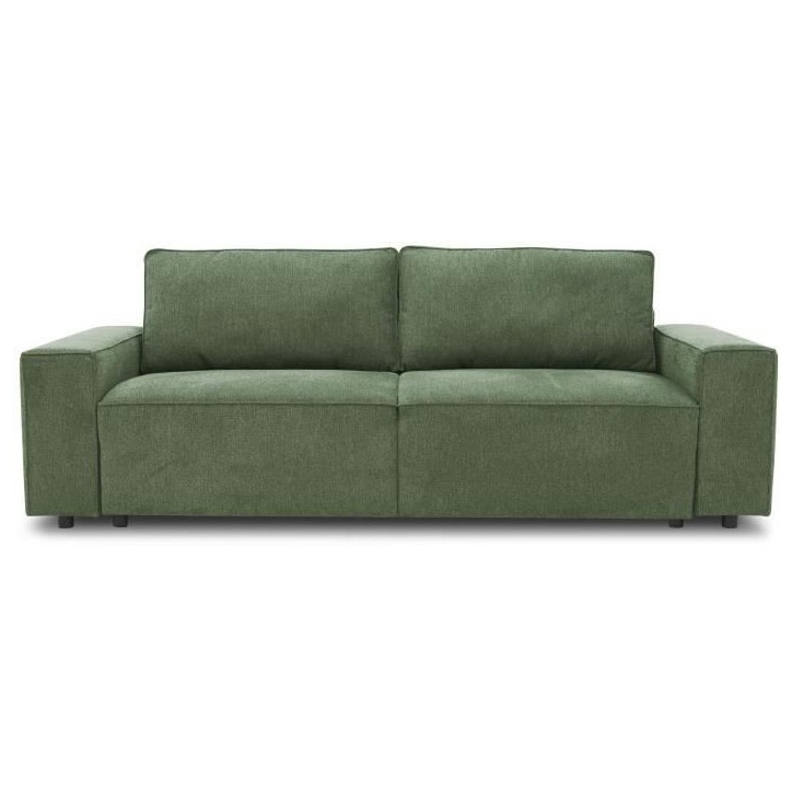 Canapé convertible 3 places JOSH - Tissu Loft Olive - Coffre de rangement - L 239 x P 117 x H 65 cm