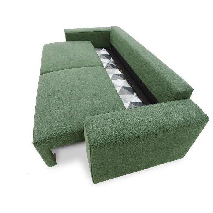 Canapé convertible 3 places JOSH - Tissu Loft Olive - Coffre de rangement - L 239 x P 117 x H 65 cm