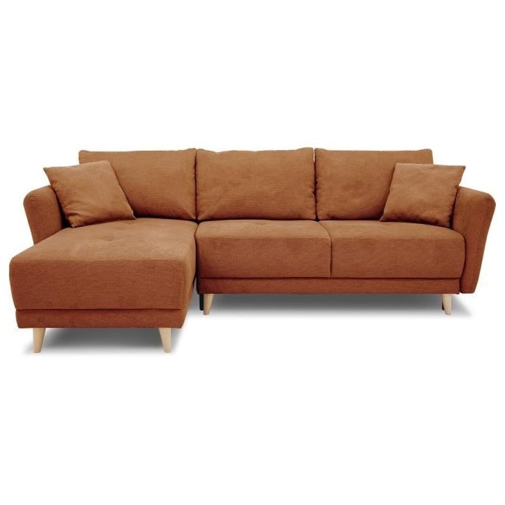 Canapé d'angle convertible réversible 3-4 places CLAUDIUS - Tissu Terracotta - Coffre de rangement - L 244 x P 158 x H 95 cm
