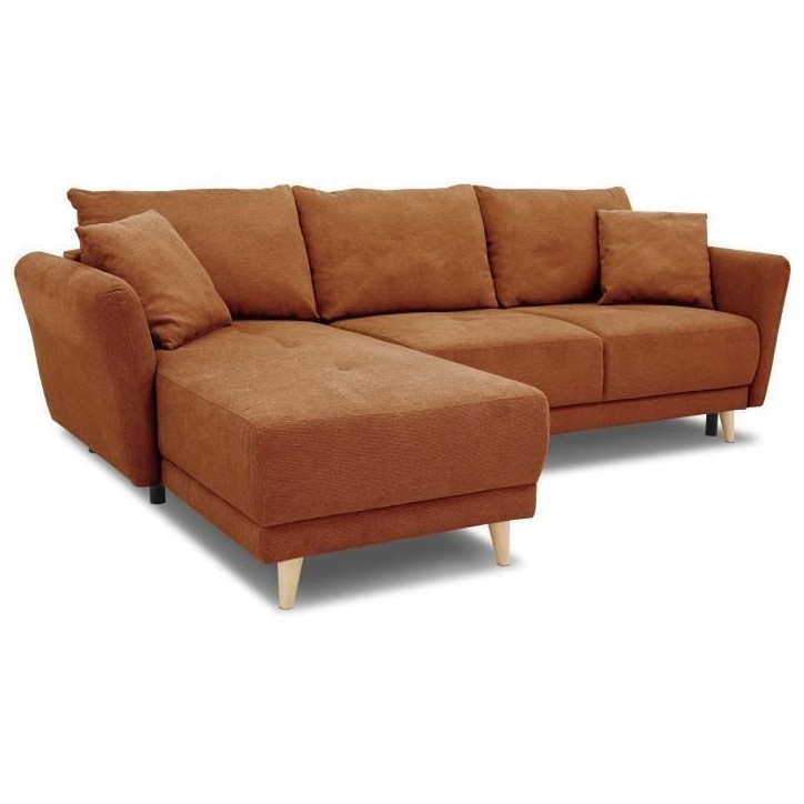 Canapé d'angle convertible réversible 3-4 places CLAUDIUS - Tissu Terracotta - Coffre de rangement - L 244 x P 158 x H 95 cm
