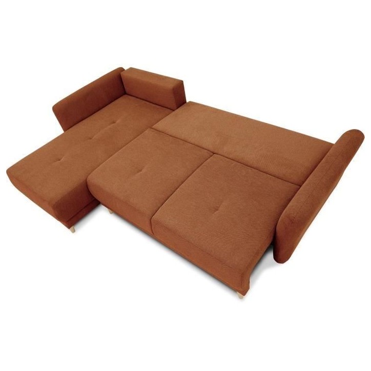 Canapé d'angle convertible réversible 3-4 places CLAUDIUS - Tissu Terracotta - Coffre de rangement - L 244 x P 158 x H 95 cm