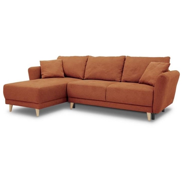 Canapé d'angle convertible réversible 3-4 places CLAUDIUS - Tissu Terracotta - Coffre de rangement - L 244 x P 158 x H 95 cm