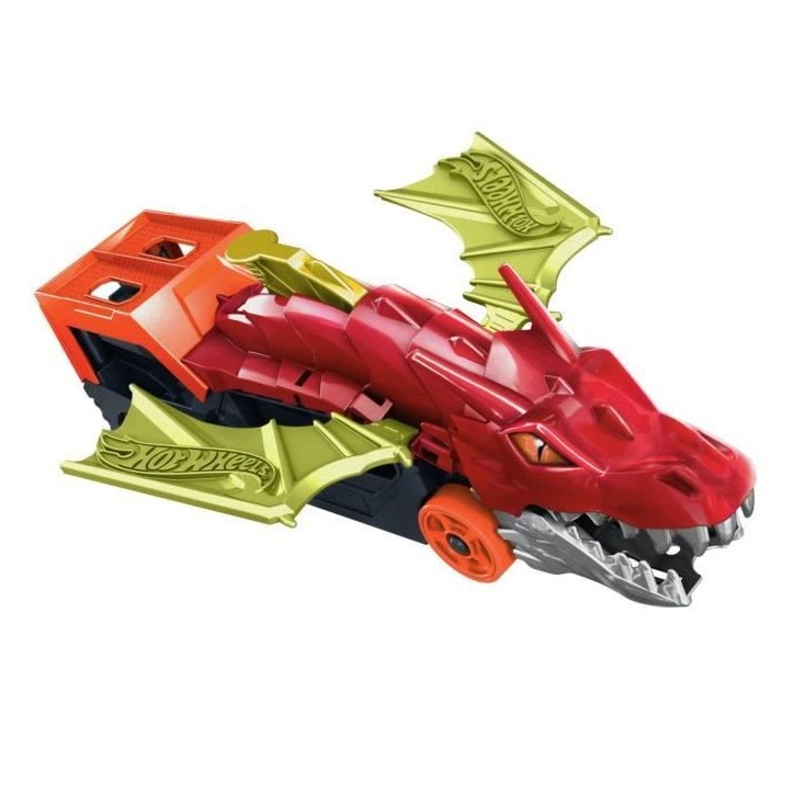 Hot Wheels City - Transporteur Dragon Lanceur 2-en-1 - Camion / Petite voiture - Des 3 ans GTK42