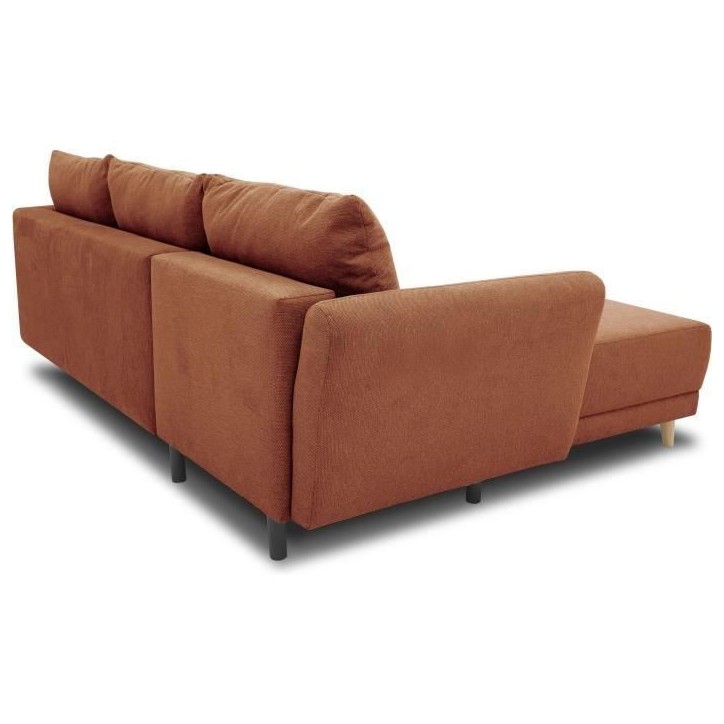 Canapé d'angle convertible réversible 3-4 places CLAUDIUS - Tissu Terracotta - Coffre de rangement - L 244 x P 158 x H 95 cm