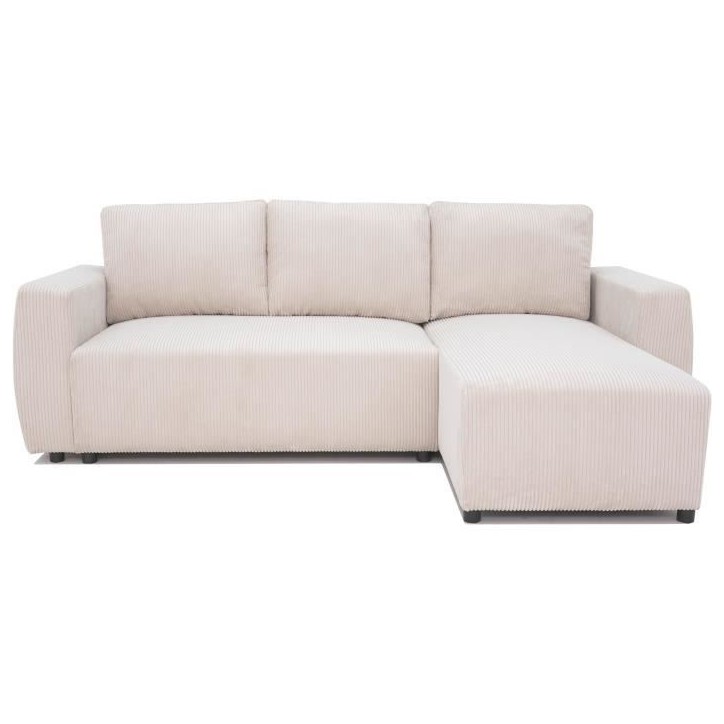 Canapé d'angle convertible réversible 3-4 places PHARELL - Velours côtelé beige - Coffre de rangement - L 230x P 155 x H 95