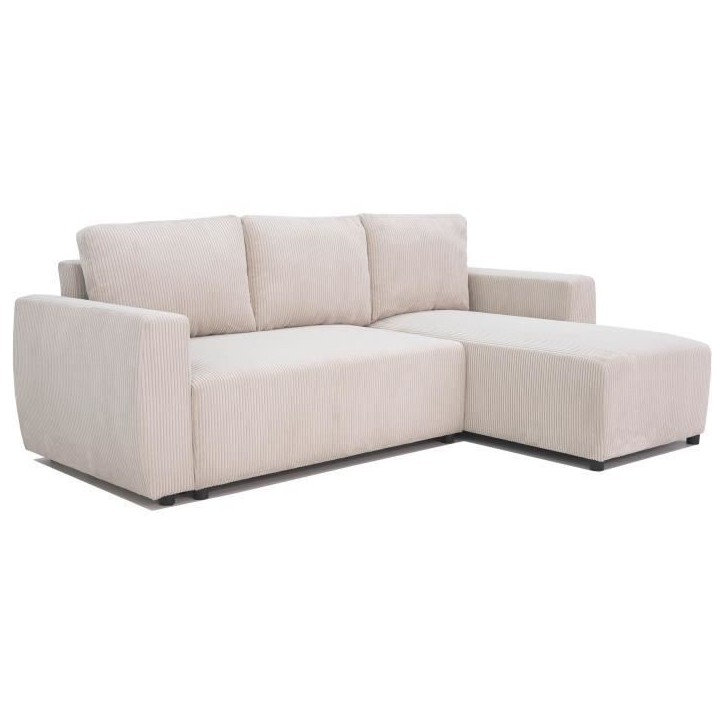 Canapé d'angle convertible réversible 3-4 places PHARELL - Velours côtelé beige - Coffre de rangement - L 230x P 155 x H 95