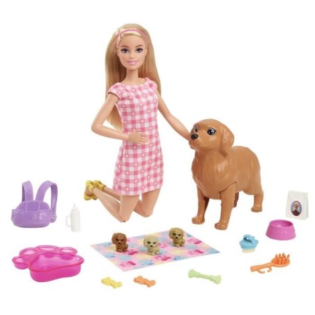 Barbie - Coffret naissance des chiots - Poupée mannequin - Des 3 ans