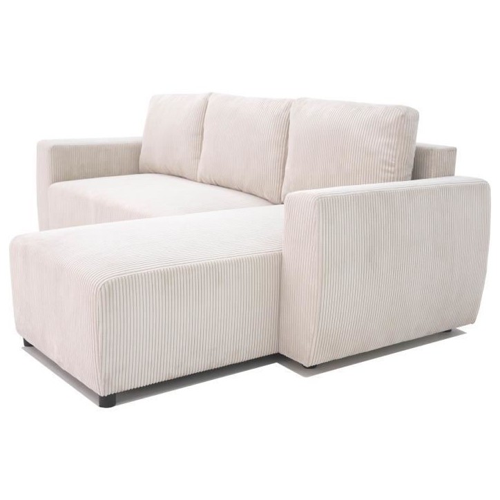 Canapé d'angle convertible réversible 3-4 places PHARELL - Velours côtelé beige - Coffre de rangement - L 230x P 155 x H 95