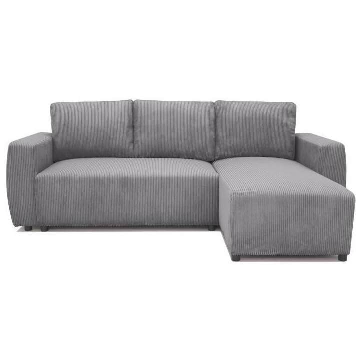 Canapé d'angle convertible réversible 3-4 places PHARELL - velours côtelé Anthracite - Coffre de rangement - L224 x P155 x H Canapé d'angle convertible réversible 3-4 places PHARELL - velours côtelé Anthracite - Coffre de rangement - L224 x P155 x H