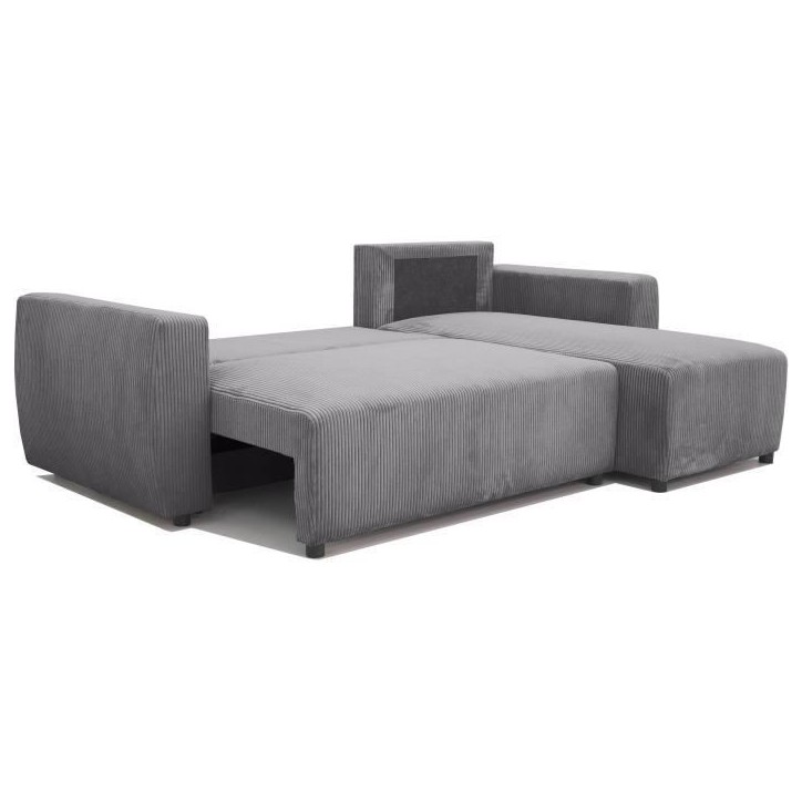 Canapé d'angle convertible réversible 3-4 places PHARELL - velours côtelé Anthracite - Coffre de rangement - L224 x P155 x H Canapé d'angle convertible réversible 3-4 places PHARELL - velours côtelé Anthracite - Coffre de rangement - L224 x P155 x H