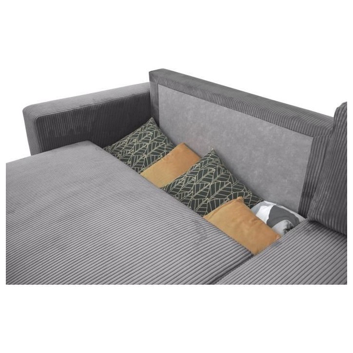 Canapé d'angle convertible réversible 3-4 places PHARELL - velours côtelé Anthracite - Coffre de rangement - L224 x P155 x H Canapé d'angle convertible réversible 3-4 places PHARELL - velours côtelé Anthracite - Coffre de rangement - L224 x P155 x H