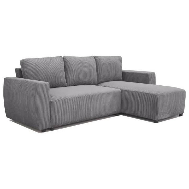 Canapé d'angle convertible réversible 3-4 places PHARELL - velours côtelé Anthracite - Coffre de rangement - L224 x P155 x H Canapé d'angle convertible réversible 3-4 places PHARELL - velours côtelé Anthracite - Coffre de rangement - L224 x P155 x H