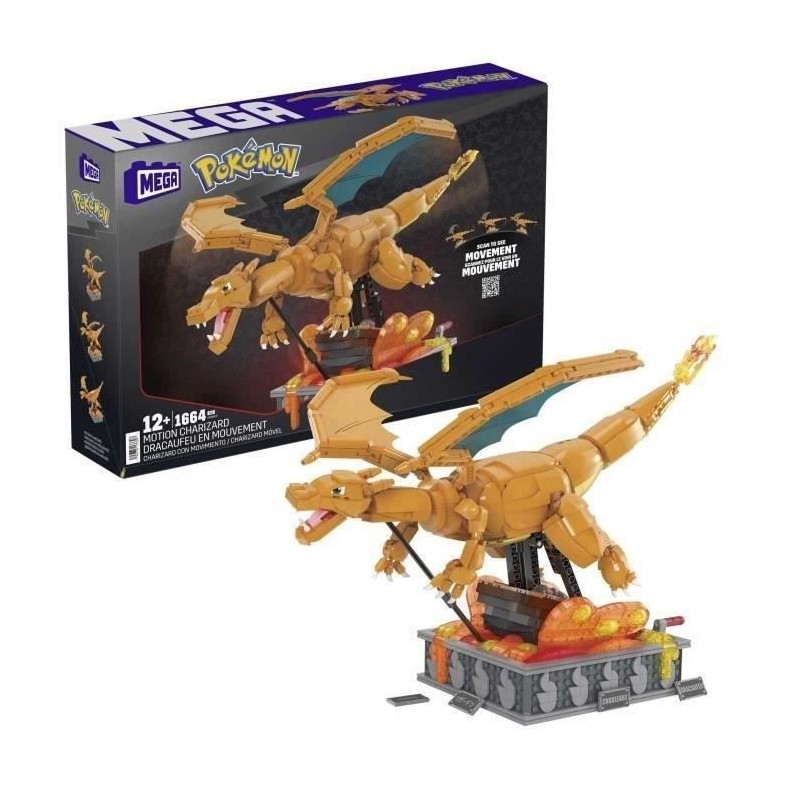 MEGA-Pokémon-Dracaufeu en Mouvement, a construire (1 663 pcs) HMW05 MEGA-Pokémon-Dracaufeu en Mouvement, a construire (1 663 pcs) HMW05