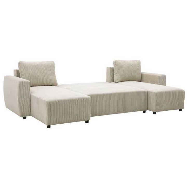 Canapé convertible panoramique PHARELL 7 places - Velours côtelé beige - Coffre de rangement - L297 x P155 x H85