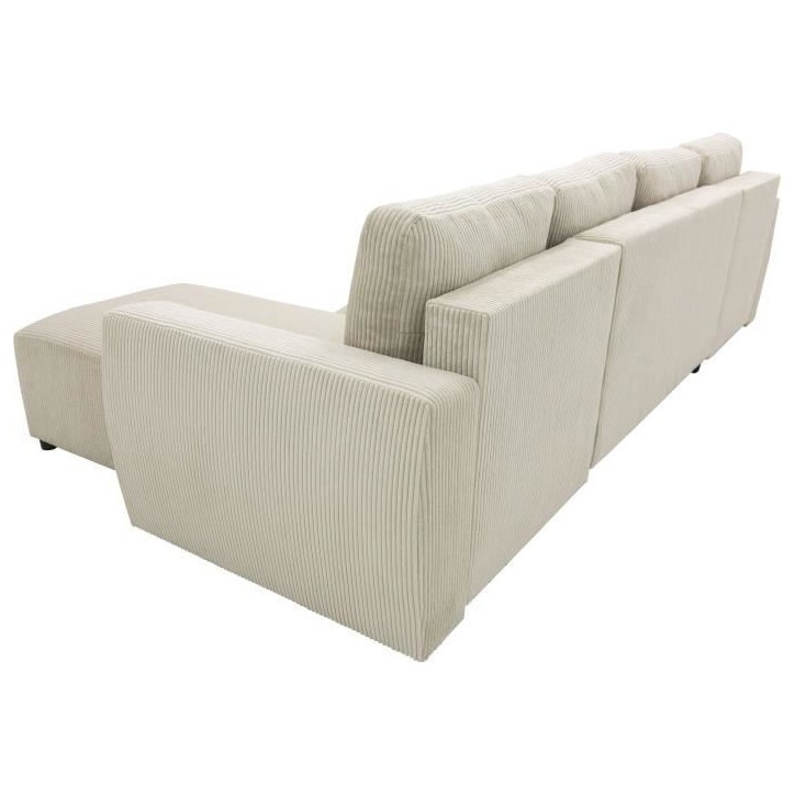 Canapé convertible panoramique PHARELL 7 places - Velours côtelé beige - Coffre de rangement - L297 x P155 x H85