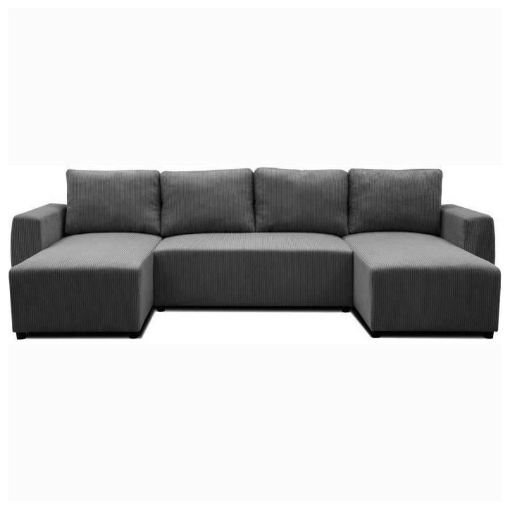 Canapé convertible panoramique PHARELL 5/6 places - Tissu velours côtelé anthracite - Coffre de rangement - L297xP155xH85cm