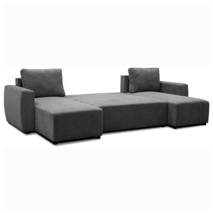 Canapé convertible panoramique PHARELL 5/6 places - Tissu velours côtelé anthracite - Coffre de rangement - L297xP155xH85cm