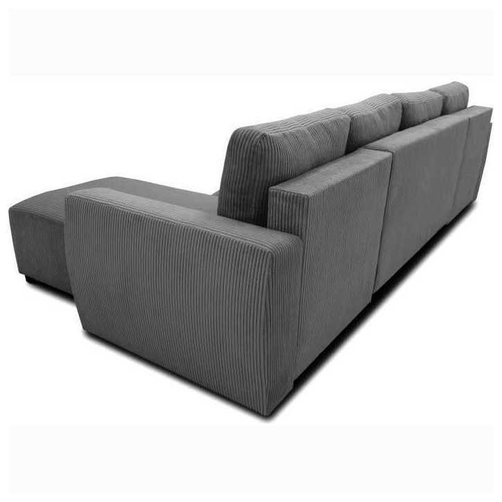 Canapé convertible panoramique PHARELL 5/6 places - Tissu velours côtelé anthracite - Coffre de rangement - L297xP155xH85cm