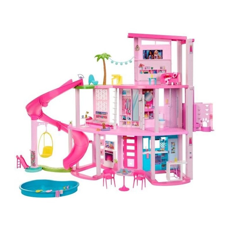 Barbie-Maison de Reve-Maison de poupée 3 niveaux, piscine et tobogga