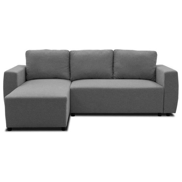 Canapé d'angle convertible réversible 3 a 4 places - PHARELL - Tissu anthracite - Coffre de rangement - L 224 x P 155 x H 85 c