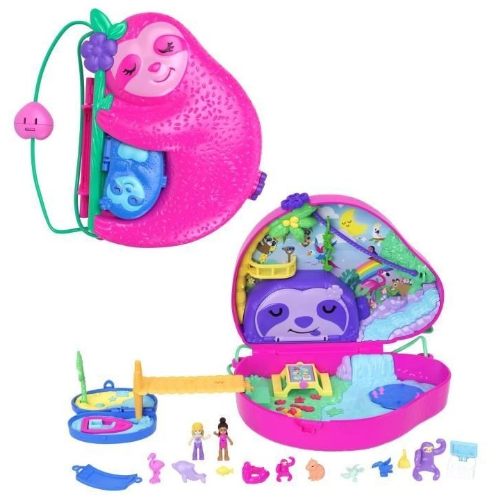 Polly Pocket-La Famille des Paresseux-Coffret 2 en 1, jouet de voyage HRD40 Polly Pocket-La Famille des Paresseux-Coffret 2 en 1, jouet de voyage HRD40