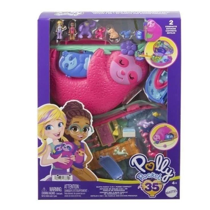Polly Pocket-La Famille des Paresseux-Coffret 2 en 1, jouet de voyage HRD40 Polly Pocket-La Famille des Paresseux-Coffret 2 en 1, jouet de voyage HRD40