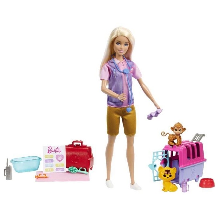 Barbie-Sauvetage d'Animaux-Coffret poupée blonde et accessoires HRG50 Barbie-Sauvetage d'Animaux-Coffret poupée blonde et accessoires HRG50