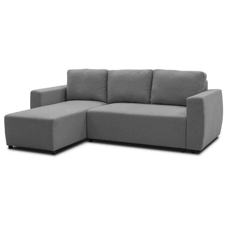 Canapé d'angle convertible réversible 3 a 4 places - PHARELL - Tissu anthracite - Coffre de rangement - L 224 x P 155 x H 85 c
