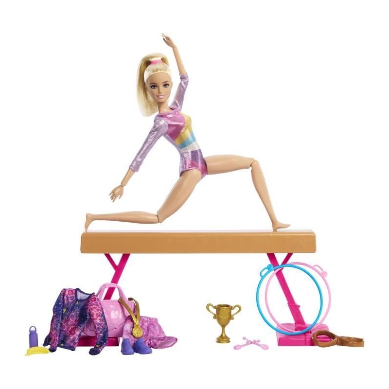 Barbie Gymnastique Coffret avec poupée et plus de 10 accessoires HRG Barbie Gymnastique Coffret avec poupée et plus de 10 accessoires HRG