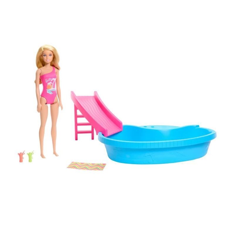Barbie-Poupée et accessoires-Coffret poupée blonde avec piscine de r Barbie-Poupée et accessoires-Coffret poupée blonde avec piscine de r