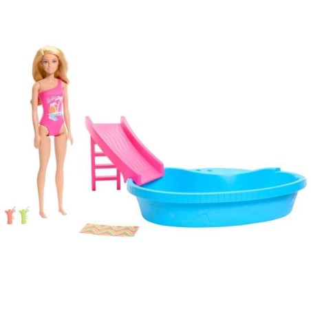 Barbie-Poupée et accessoires-Coffret poupée blonde avec piscine de r