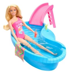 Barbie-Poupée et accessoires-Coffret poupée blonde avec piscine de r
