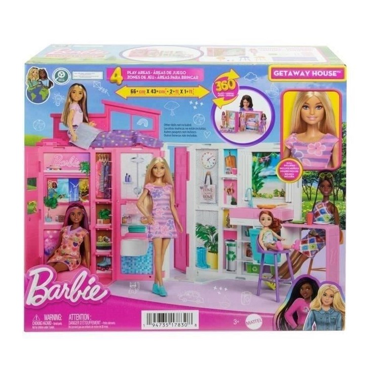 Barbie-Maison de vacances-Coffret et poupée, 4 zones et 11 accessoires HRJ77 Barbie-Maison de vacances-Coffret et poupée, 4 zones et 11 accessoires HRJ77