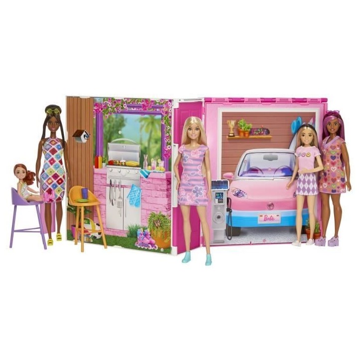 Barbie-Maison de vacances-Coffret et poupée, 4 zones et 11 accessoires HRJ77 Barbie-Maison de vacances-Coffret et poupée, 4 zones et 11 accessoires HRJ77