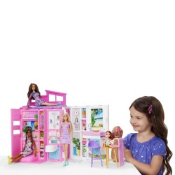 Barbie-Maison de vacances-Coffret et poupée, 4 zones et 11 accessoi