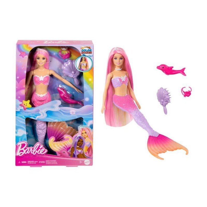 Barbie-Sirene « Malibu »-Poupée avec changement de couleur HRP97 Barbie-Sirene « Malibu »-Poupée avec changement de couleur HRP97
