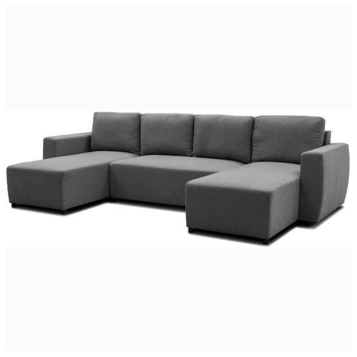 Canapé d'angle convertible panoramique PHARELL 5/6 places - Tissu anthracite - Coffre de rangement - L297 x P155 x H85 cm