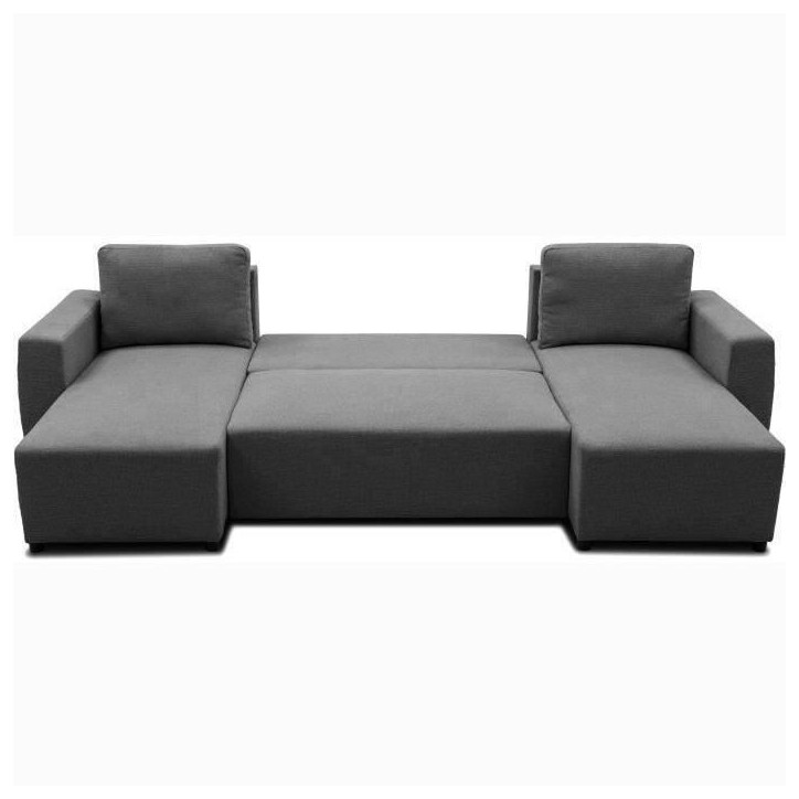 Canapé d'angle convertible panoramique PHARELL 5/6 places - Tissu anthracite - Coffre de rangement - L297 x P155 x H85 cm