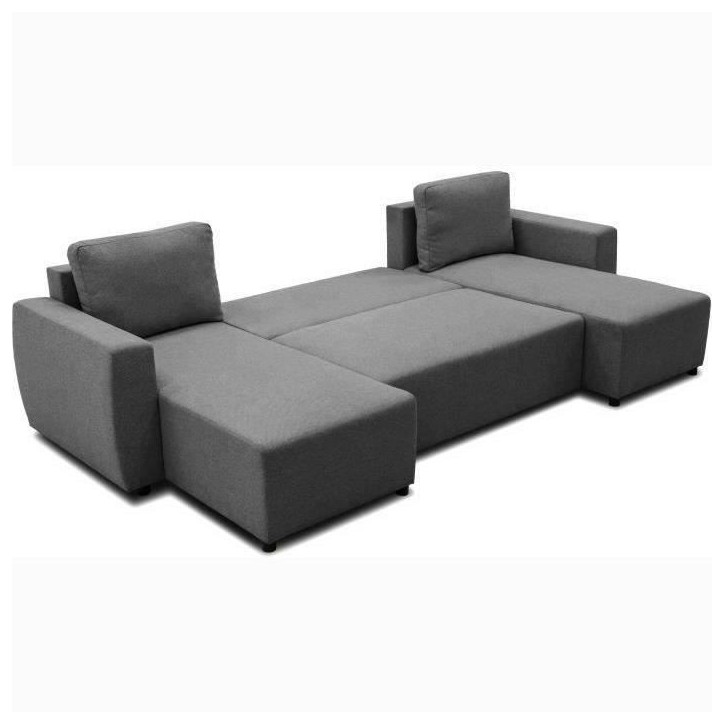 Canapé d'angle convertible panoramique PHARELL 5/6 places - Tissu anthracite - Coffre de rangement - L297 x P155 x H85 cm