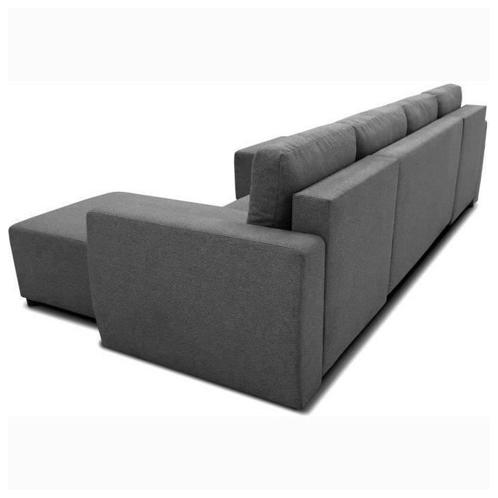 Canapé d'angle convertible panoramique PHARELL 5/6 places - Tissu anthracite - Coffre de rangement - L297 x P155 x H85 cm