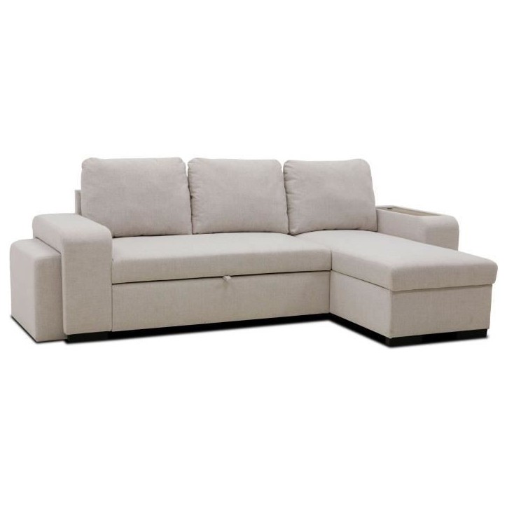 Canapé d'angle convertible réversible VALDO 3 a 4 places - Tissu Beige - Tablette avec USB - Coffre + Pouf - L247xP143xH86 cm Canapé d'angle convertible réversible VALDO 3 a 4 places - Tissu Beige - Tablette avec USB - Coffre + Pouf - L247xP143xH86 cm