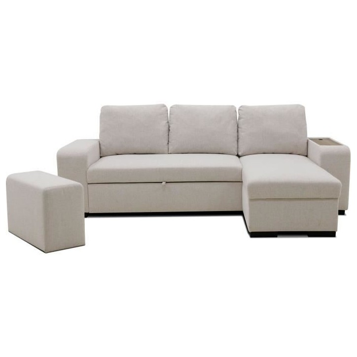Canapé d'angle convertible réversible VALDO 3 a 4 places - Tissu Beige - Tablette avec USB - Coffre + Pouf - L247xP143xH86 cm Canapé d'angle convertible réversible VALDO 3 a 4 places - Tissu Beige - Tablette avec USB - Coffre + Pouf - L247xP143xH86 cm
