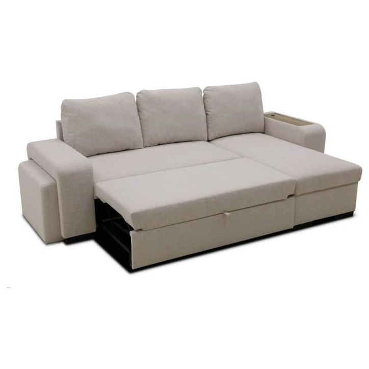 Canapé d'angle convertible réversible VALDO 3 a 4 places - Tissu Beige - Tablette avec USB - Coffre + Pouf - L247xP143xH86 cm Canapé d'angle convertible réversible VALDO 3 a 4 places - Tissu Beige - Tablette avec USB - Coffre + Pouf - L247xP143xH86 cm