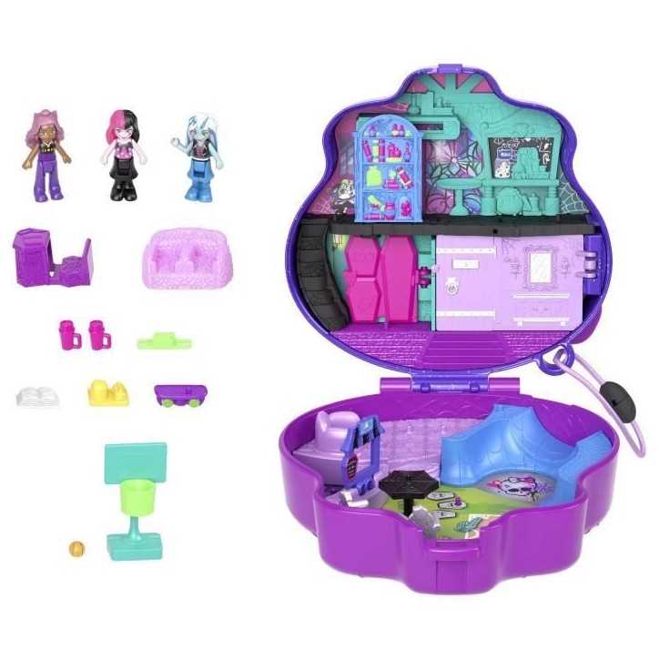 Polly Pocket-Monster High-Coffret 3 mini-figurines et 10 accessoires HVV58 Polly Pocket-Monster High-Coffret 3 mini-figurines et 10 accessoires HVV58
