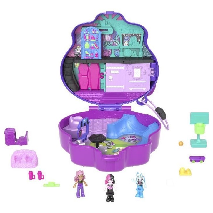 Polly Pocket-Monster High-Coffret 3 mini-figurines et 10 accessoires HVV58 Polly Pocket-Monster High-Coffret 3 mini-figurines et 10 accessoires HVV58