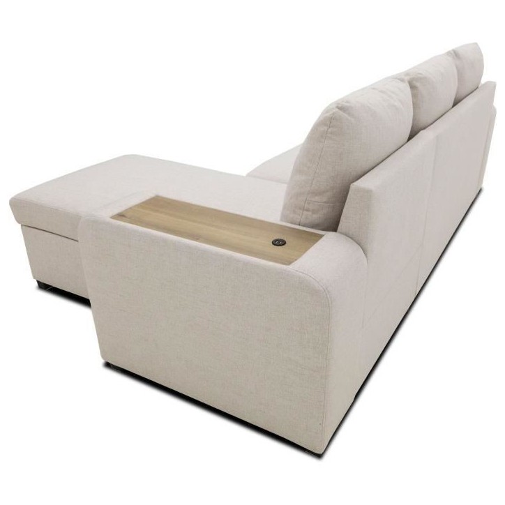 Canapé d'angle convertible réversible VALDO 3 a 4 places - Tissu Beige - Tablette avec USB - Coffre + Pouf - L247xP143xH86 cm Canapé d'angle convertible réversible VALDO 3 a 4 places - Tissu Beige - Tablette avec USB - Coffre + Pouf - L247xP143xH86 cm