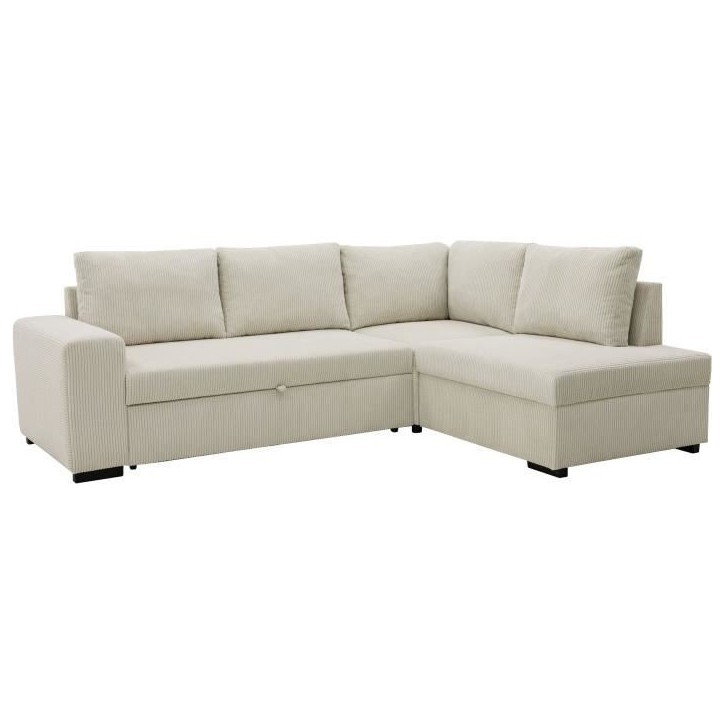 Canapé d'angle convertible réversible NIRVANA 4 a 5 places - Tissu velours côtelé perle - Coffre de rangement - L247 x P 183 Canapé d'angle convertible réversible NIRVANA 4 a 5 places - Tissu velours côtelé perle - Coffre de rangement - L247 x P 183