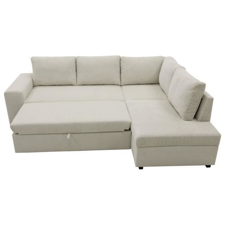 Canapé d'angle convertible réversible NIRVANA 4 a 5 places - Tissu velours côtelé perle - Coffre de rangement - L247 x P 183 Canapé d'angle convertible réversible NIRVANA 4 a 5 places - Tissu velours côtelé perle - Coffre de rangement - L247 x P 183