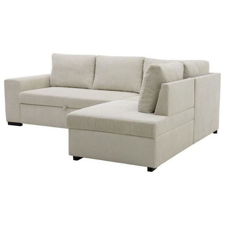 Canapé d'angle convertible réversible NIRVANA 4 a 5 places - Tissu velours côtelé perle - Coffre de rangement - L247 x P 183 Canapé d'angle convertible réversible NIRVANA 4 a 5 places - Tissu velours côtelé perle - Coffre de rangement - L247 x P 183