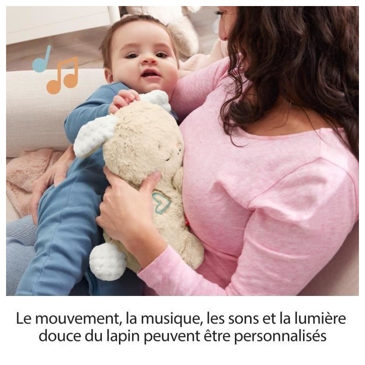 Fisher-Price-Mon Lapin Câlin - Peluche veilleuse - Jouet d'éveil - HXG97